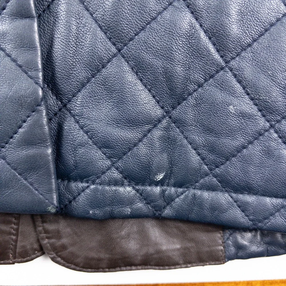 Henig Furs‎ Quilted Leather Jacket Mens XXL Navy Blue Brown Germany Moto Preppy